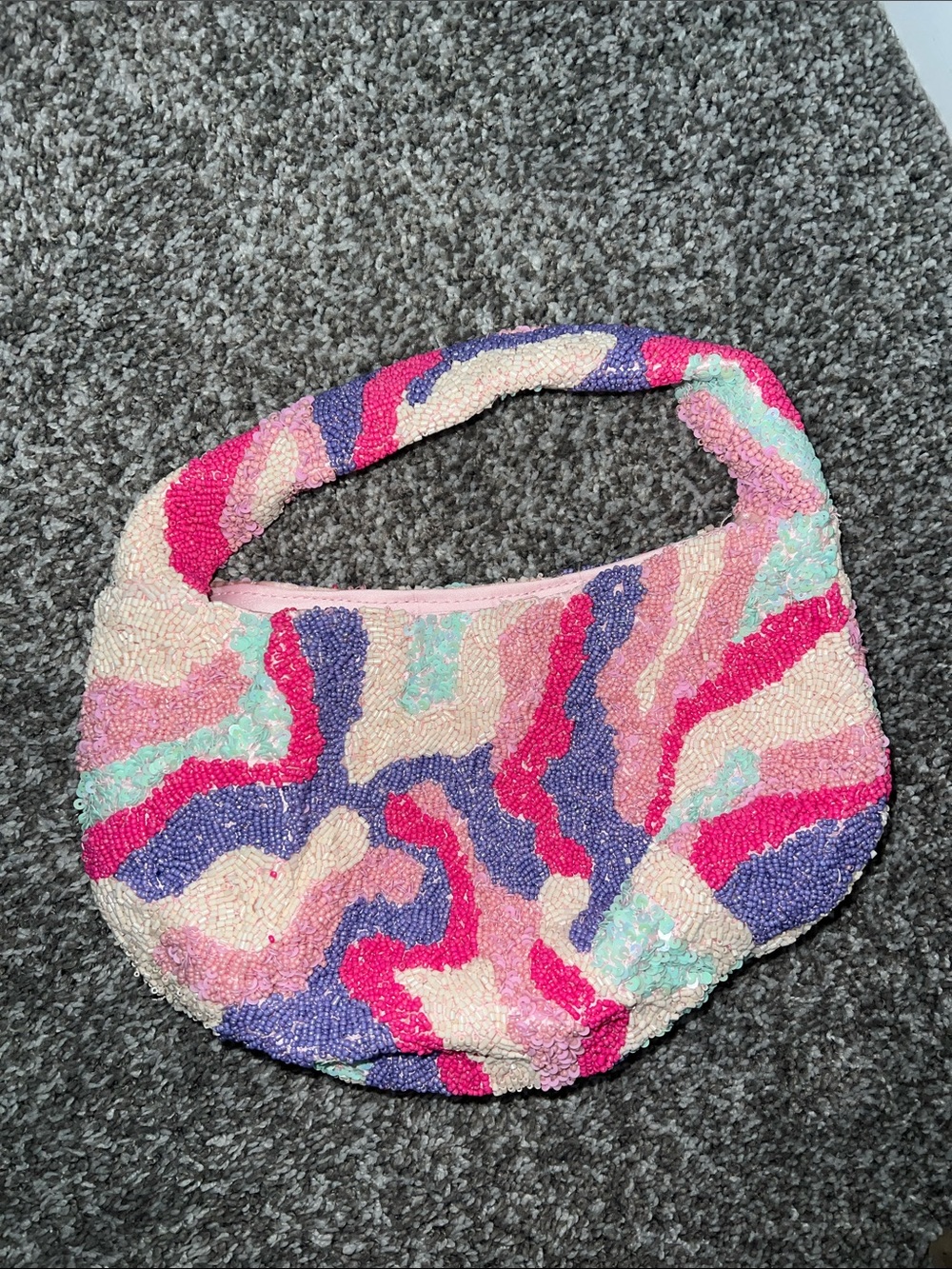 Beaded Multicolor Pink & Purple Hobo Bag